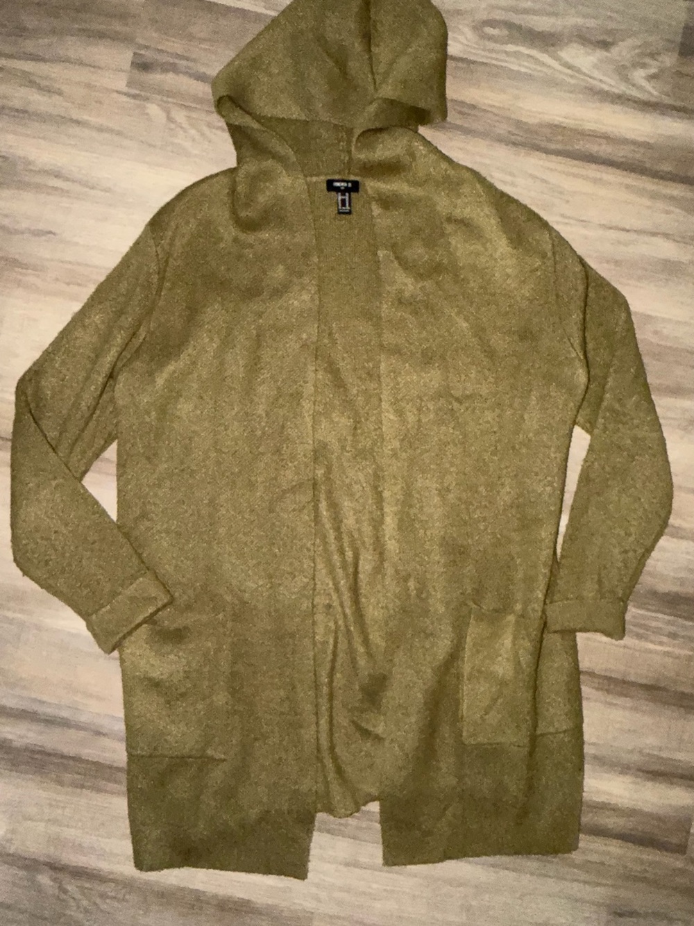 Forever 21 Olive Green Hooded Open Cardigan